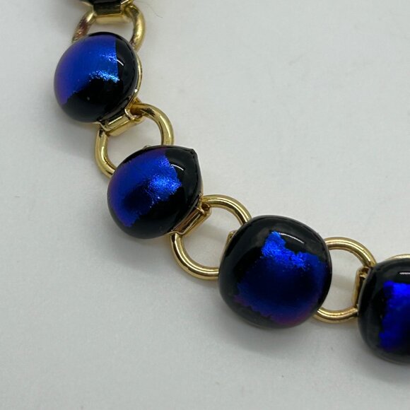 Vintage Gold-Tone Bracelet With Iridescent Dichroic Glass Beads - Picture 3 of 16